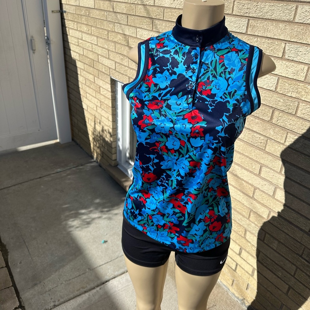 PGA TOUR APPAREL Floral Print Women's Sleeveless Golf Polo Shirt size S - Picture 3 of 7